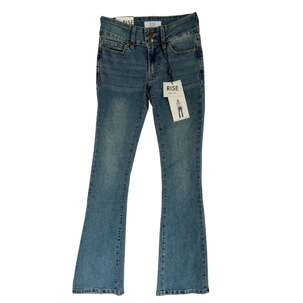 Rise Supply Co. Two Button Bootcut Jeans in Medium Vintage Wash Sz 1/25